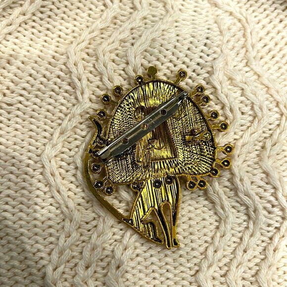 Gold Lion Brooch with Multicolor Accents - Picture 2 of 4